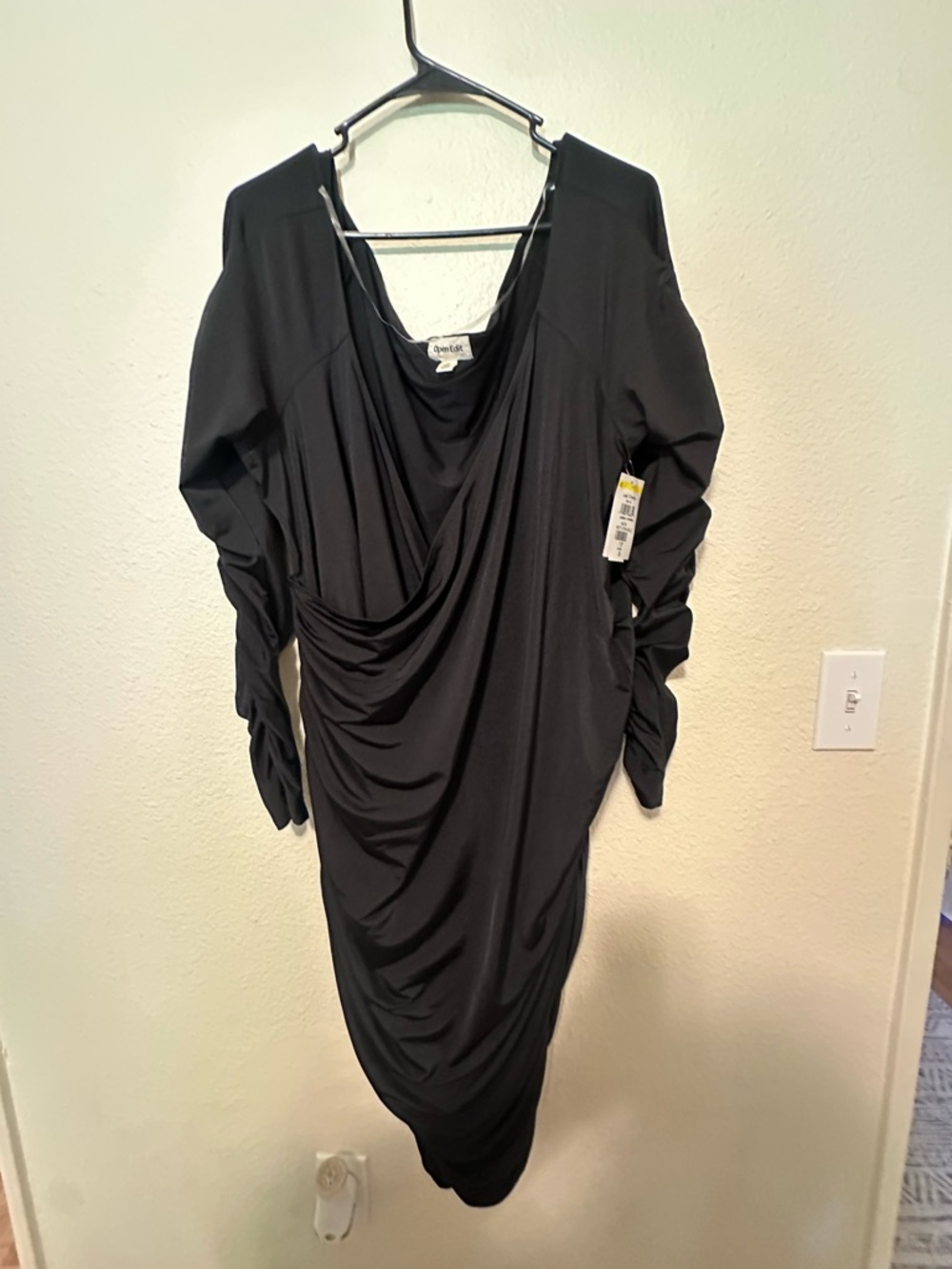 Nordstrom Black Draped Maxi Dress with Ruched Sleeves